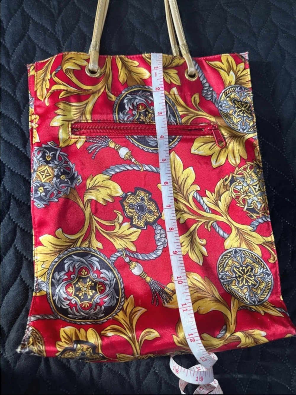 Red Baroque Print Tote Bag - with front zipper pocket - very good condition - Picture 7 of 8